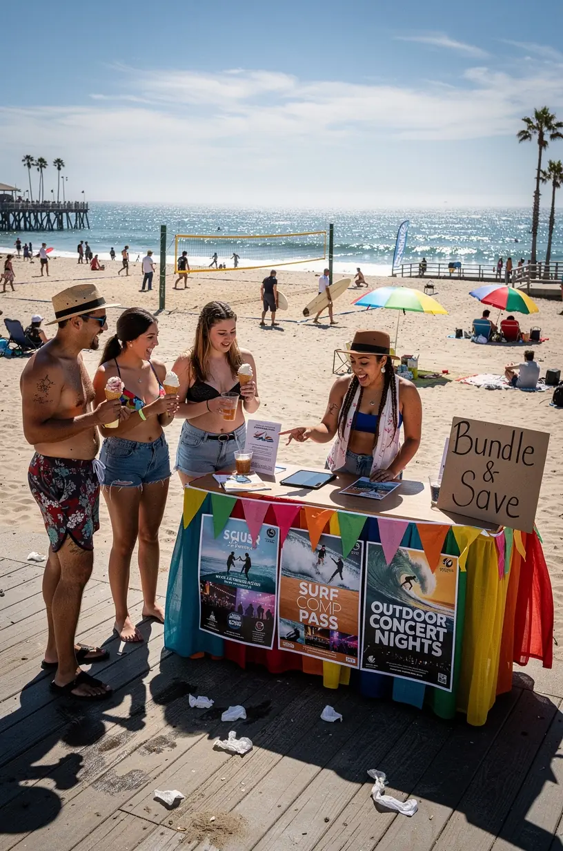 Инфографика, демонстрирующая экономию и удобство при использовании объединённых билетов на фестивали.